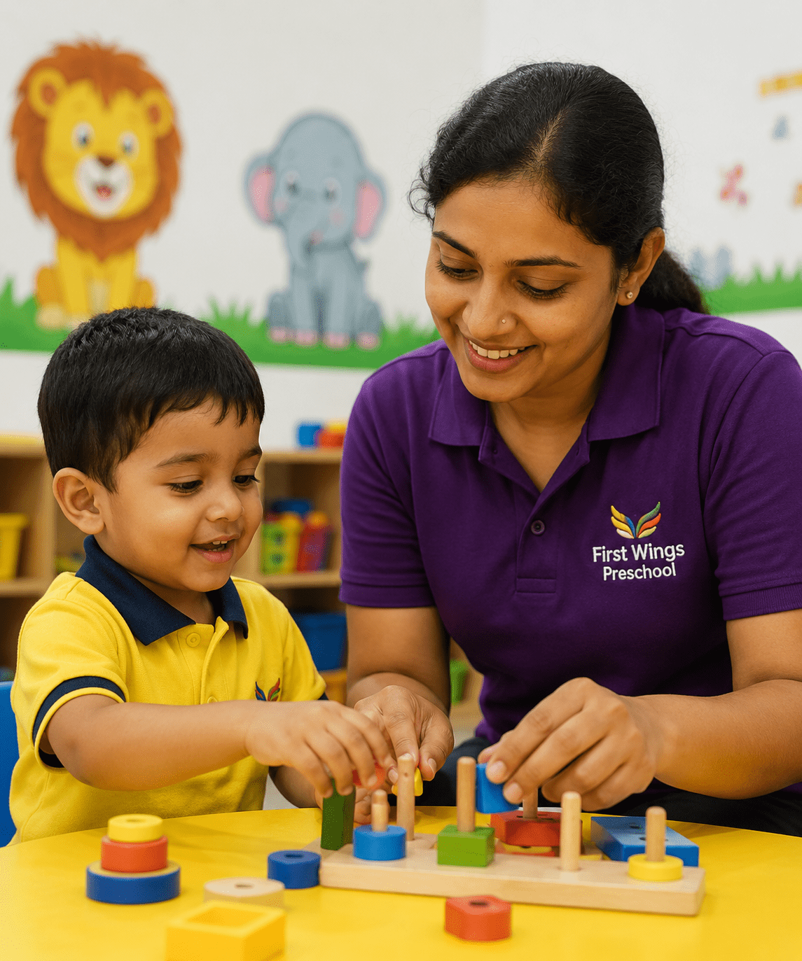 Teacher guiding a child through play based learning